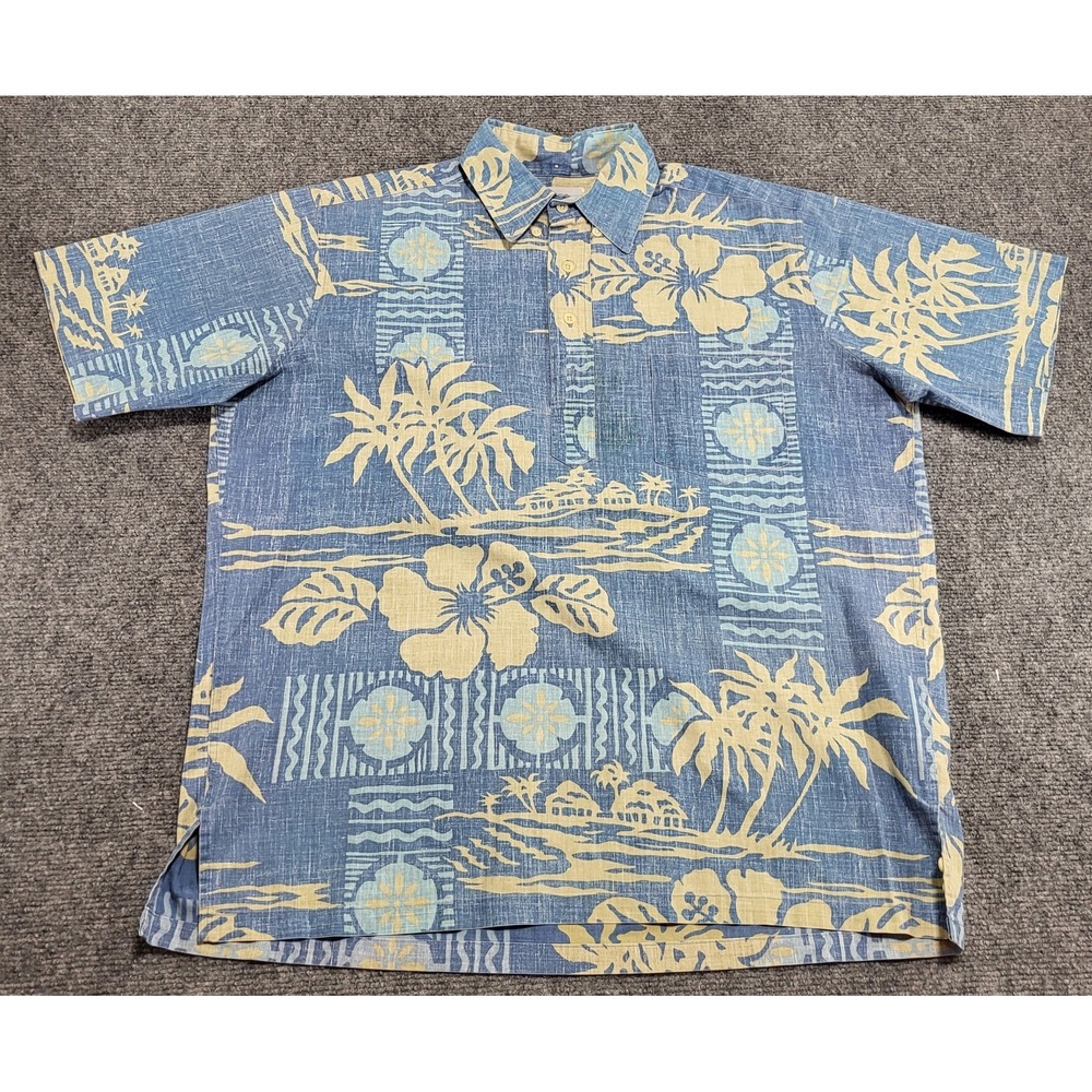 VINTAGE Reyn Spooner MEDIUM Coconut Palm Tree PULLOVER Tribal Hawaiian Aloha M
